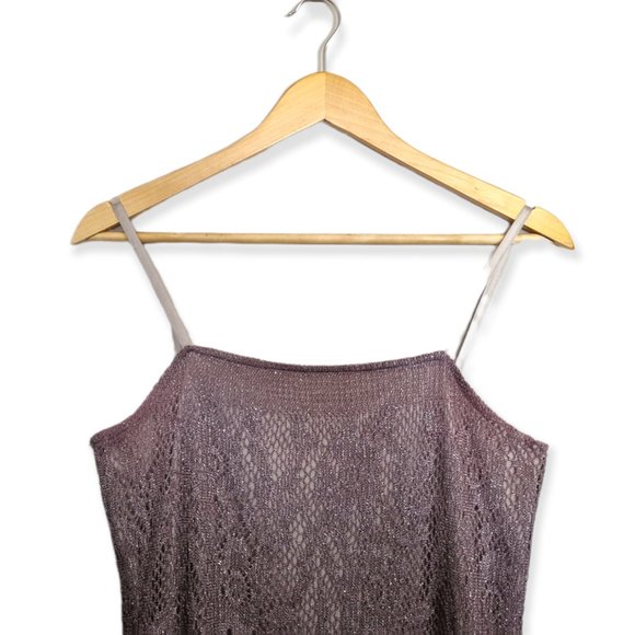 Vintage Y2k Dorothy Perkins Purple Silver Crochet Knit Slip Dress Size 12 Barbie - Picture 3 of 9
